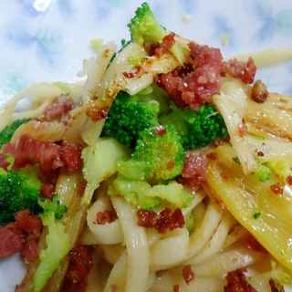 サラミの焼きうどん